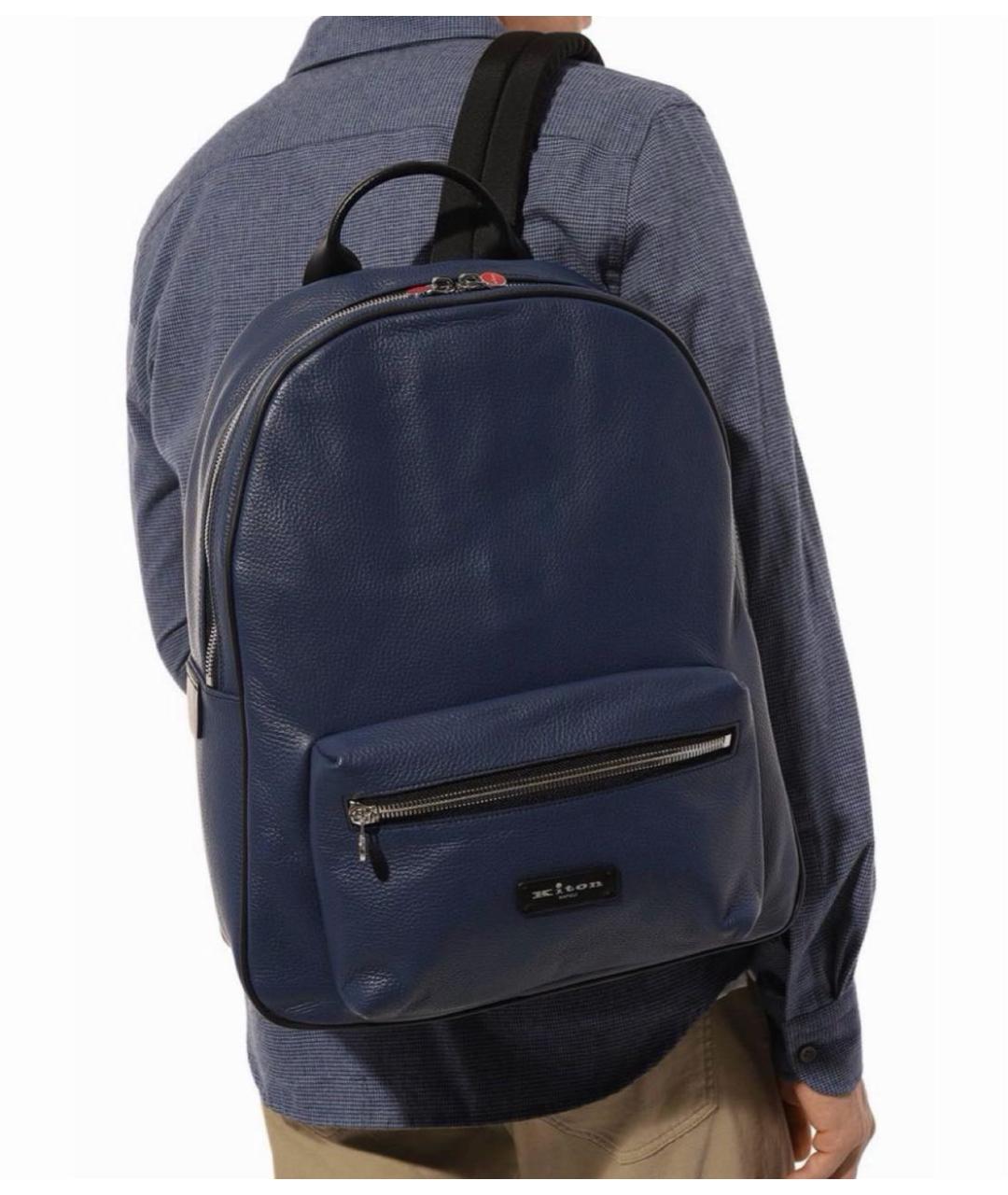 KITON Синий кожаный рюкзак, фото 2