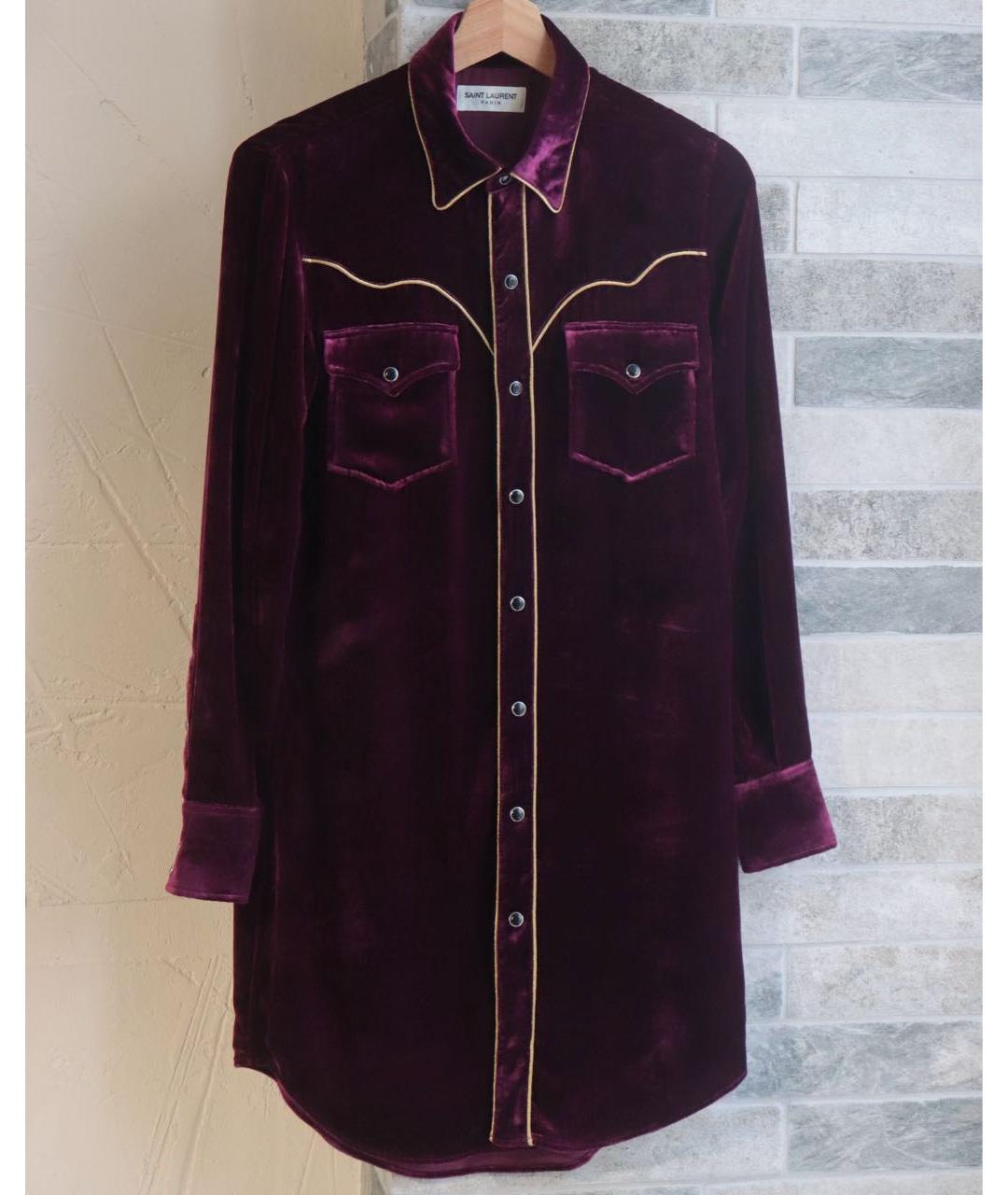 SAINT LAURENT Бордовое вискозное повседневное платье, фото 2