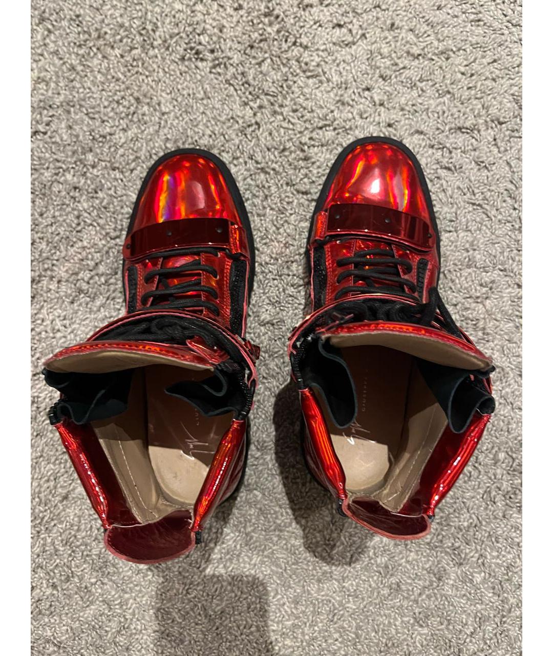 GIUSEPPE ZANOTTI DESIGN Красные высокие кроссовки / кеды из лакированной кожи, фото 3