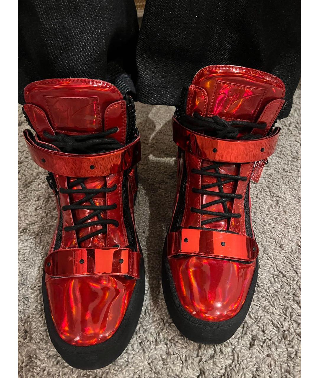 GIUSEPPE ZANOTTI DESIGN Красные высокие кроссовки / кеды из лакированной кожи, фото 2