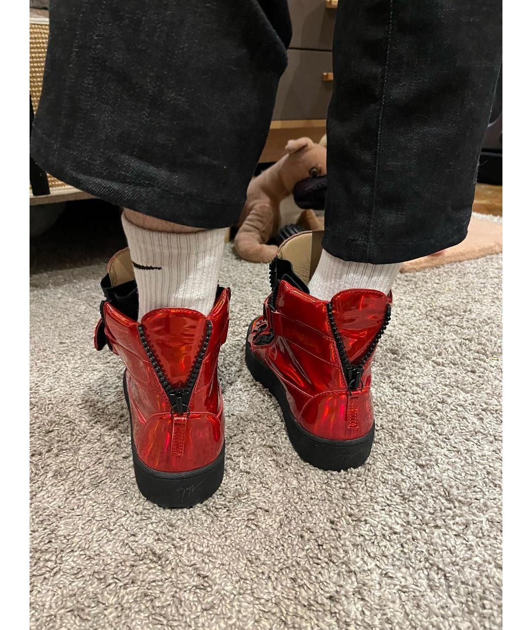 GIUSEPPE ZANOTTI DESIGN Красные высокие кроссовки / кеды из лакированной кожи, фото 4