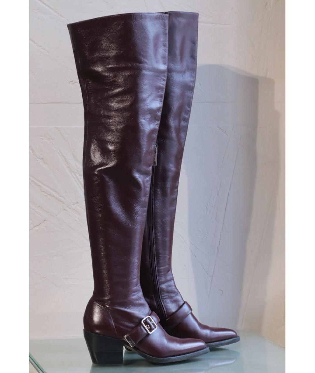 CHLOE Бордовые кожаные ботфорты, фото 4