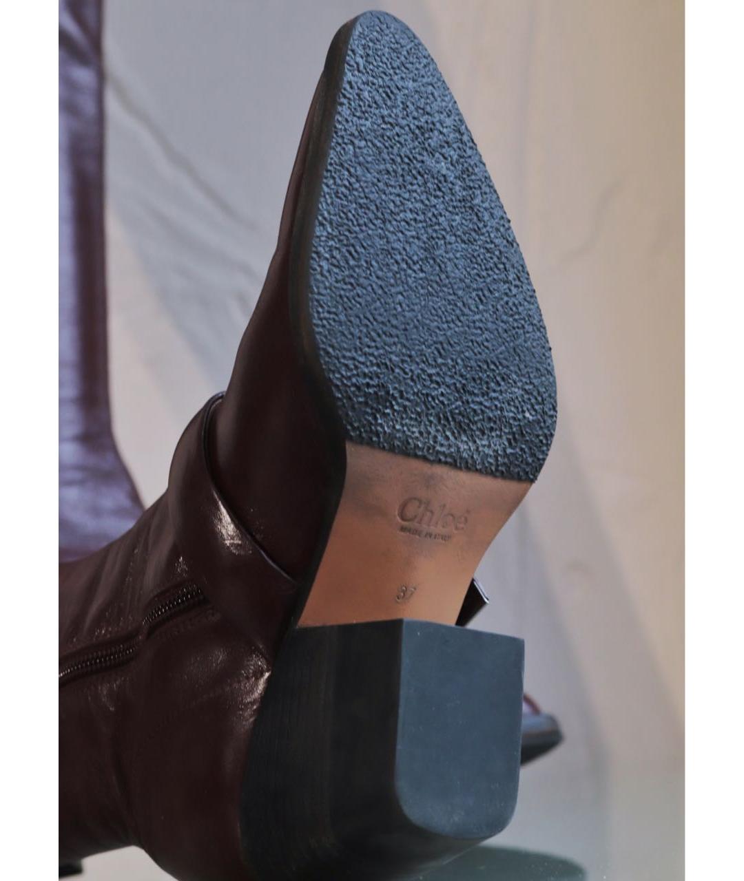 CHLOE Бордовые кожаные ботфорты, фото 8