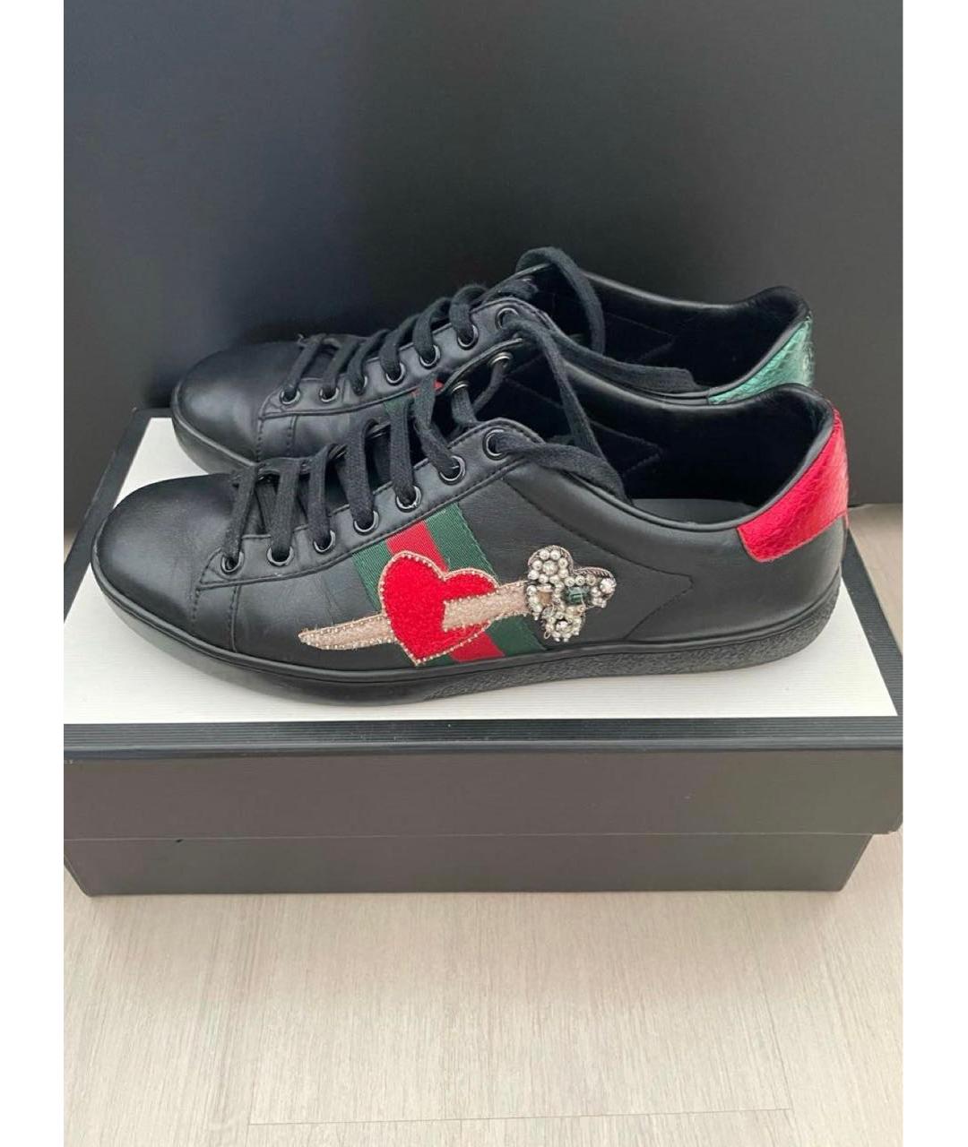 GUCCI Черные кожаные кеды, фото 7