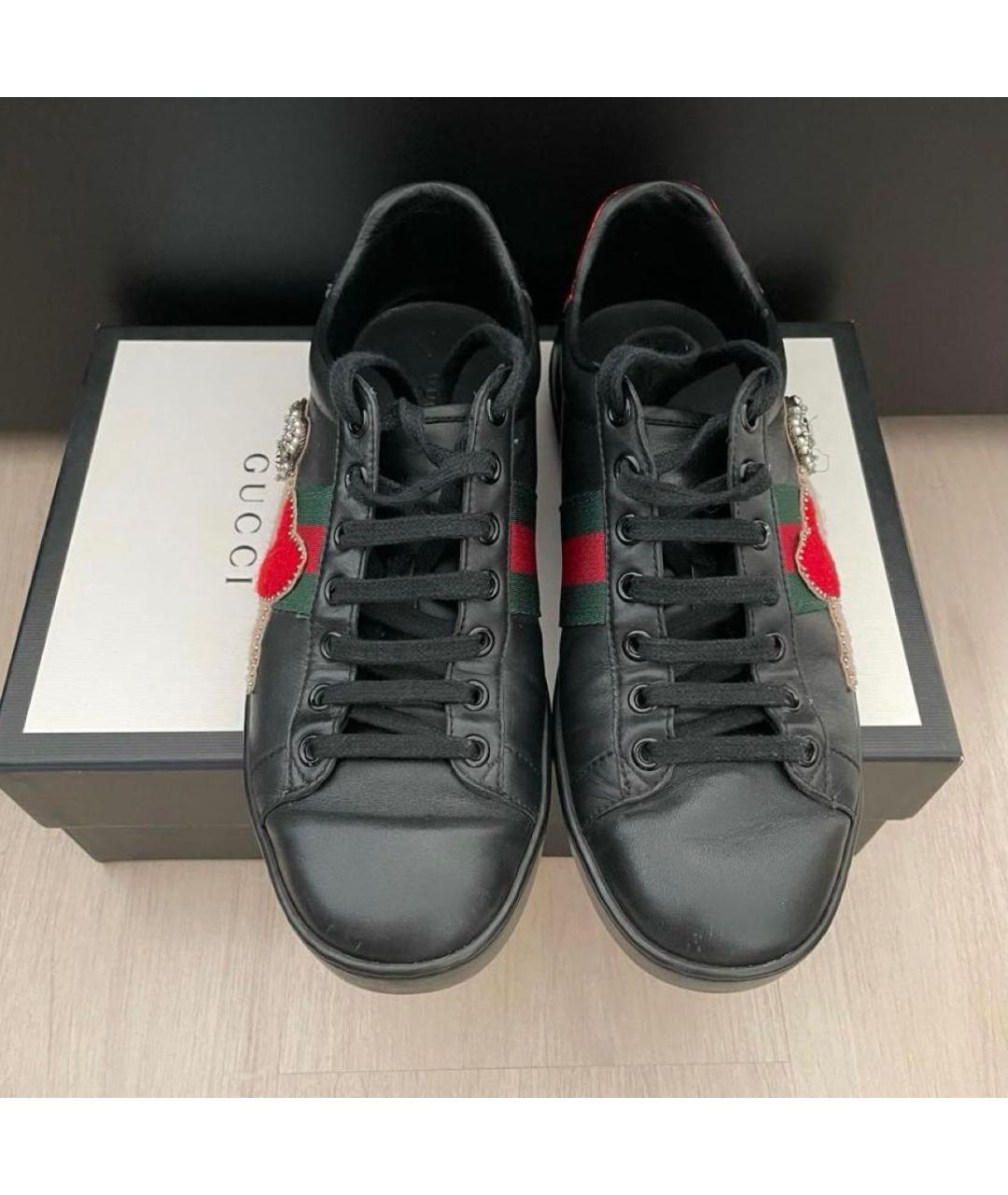 GUCCI Черные кожаные кеды, фото 2