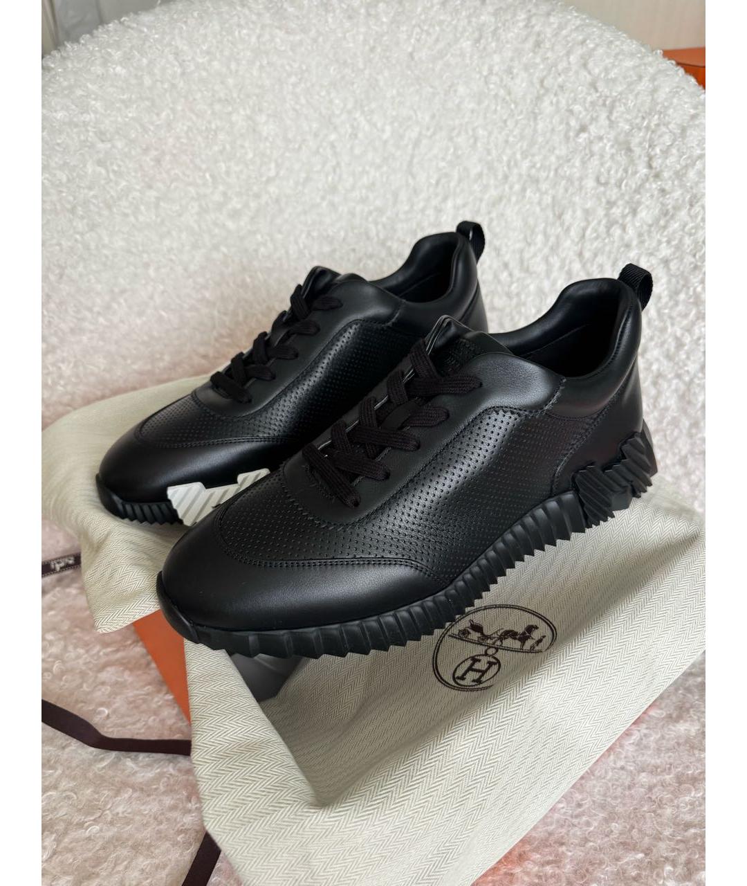 HERMES Черные кожаные низкие кроссовки / кеды, фото 3