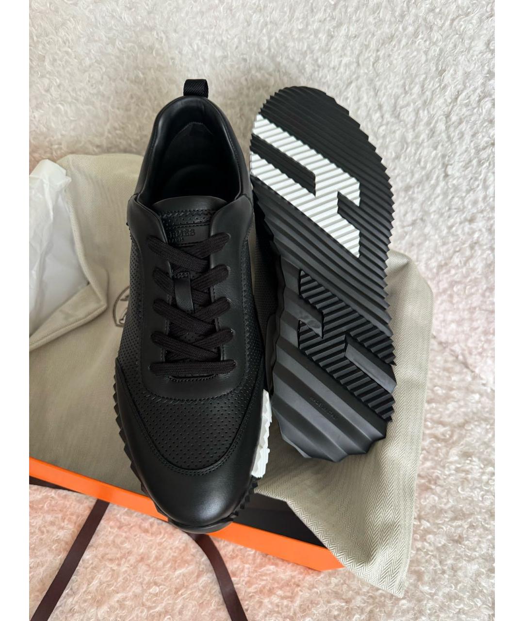 HERMES Черные кожаные низкие кроссовки / кеды, фото 4