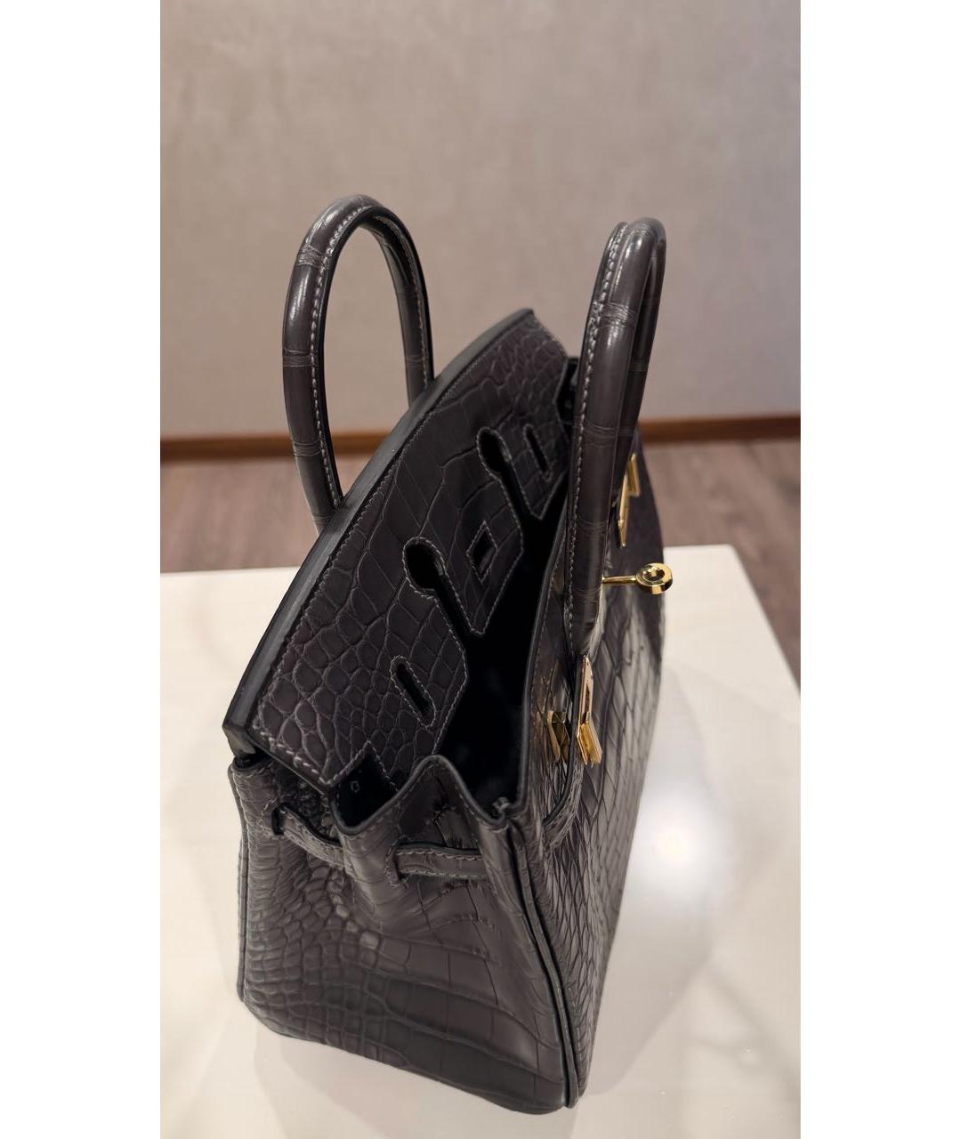 HERMES Коричневая сумка с короткими ручками из экзотической кожи, фото 4