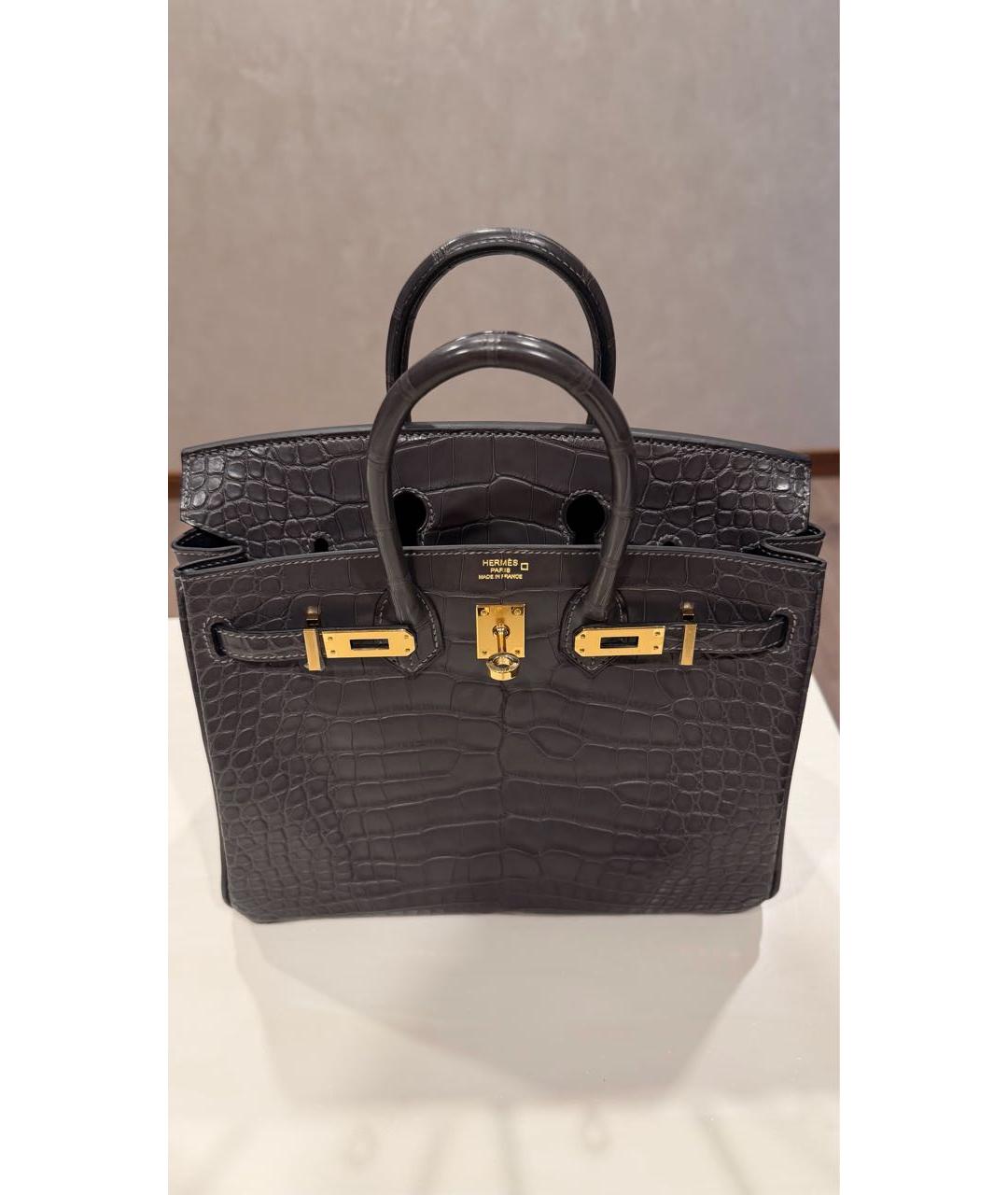 HERMES Коричневая сумка с короткими ручками из экзотической кожи, фото 6