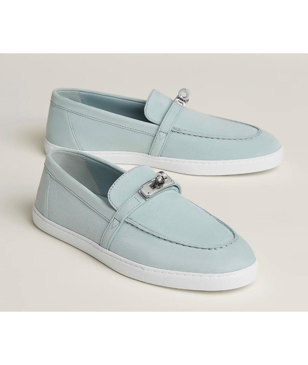 HERMES Голубые замшевые мокасины, фото 2