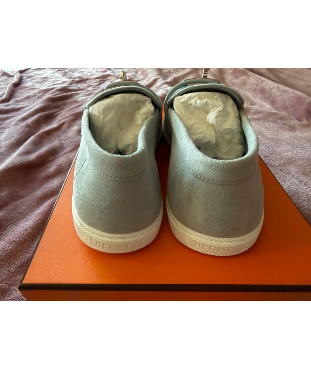 HERMES Голубые замшевые мокасины, фото 5