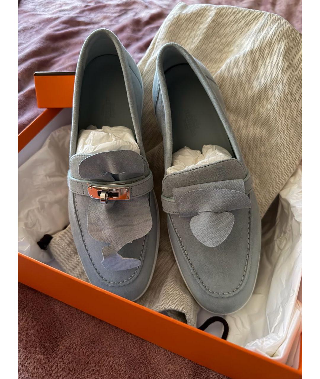 HERMES Голубые замшевые мокасины, фото 4