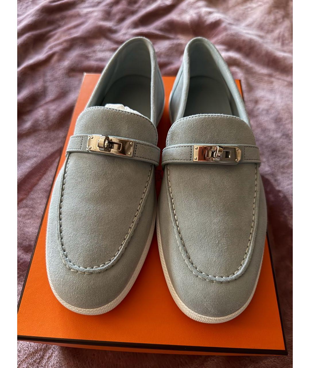 HERMES Голубые замшевые мокасины, фото 3
