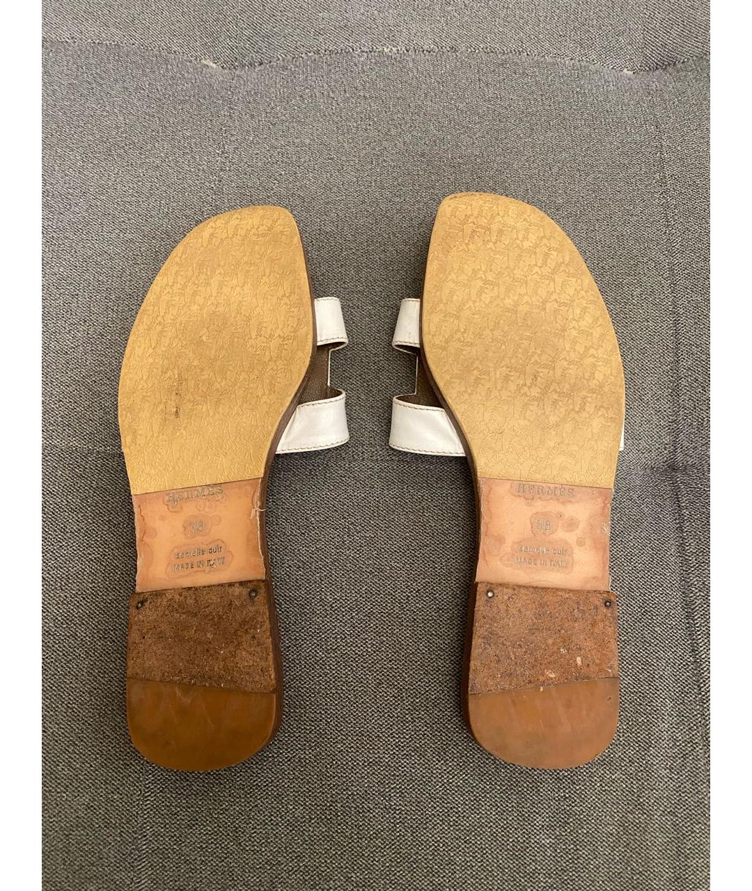 HERMES Белые кожаные шлепанцы, фото 6
