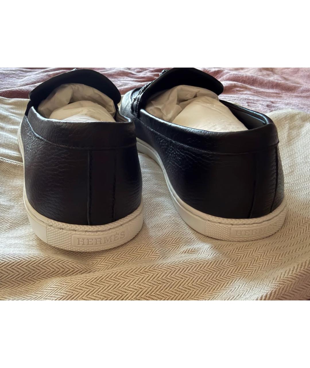 HERMES Черные кожаные мокасины, фото 4
