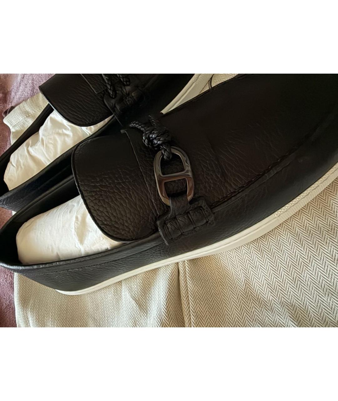 HERMES Черные кожаные мокасины, фото 3