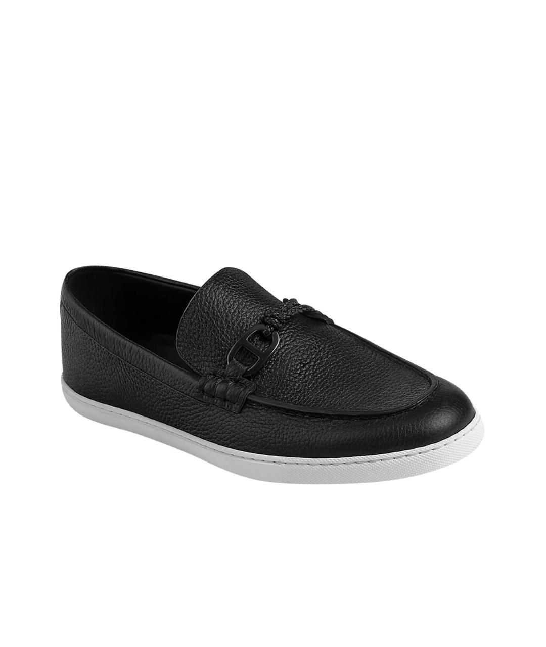 HERMES Черные кожаные мокасины, фото 1