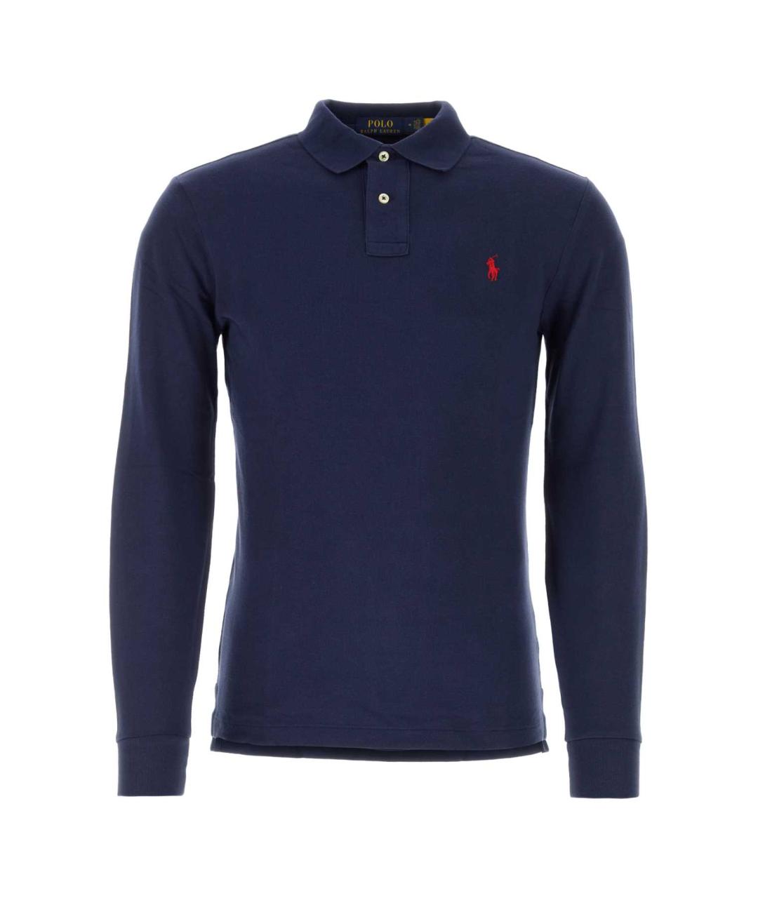 POLO RALPH LAUREN Синее хлопковое поло с длинным рукавом, фото 1
