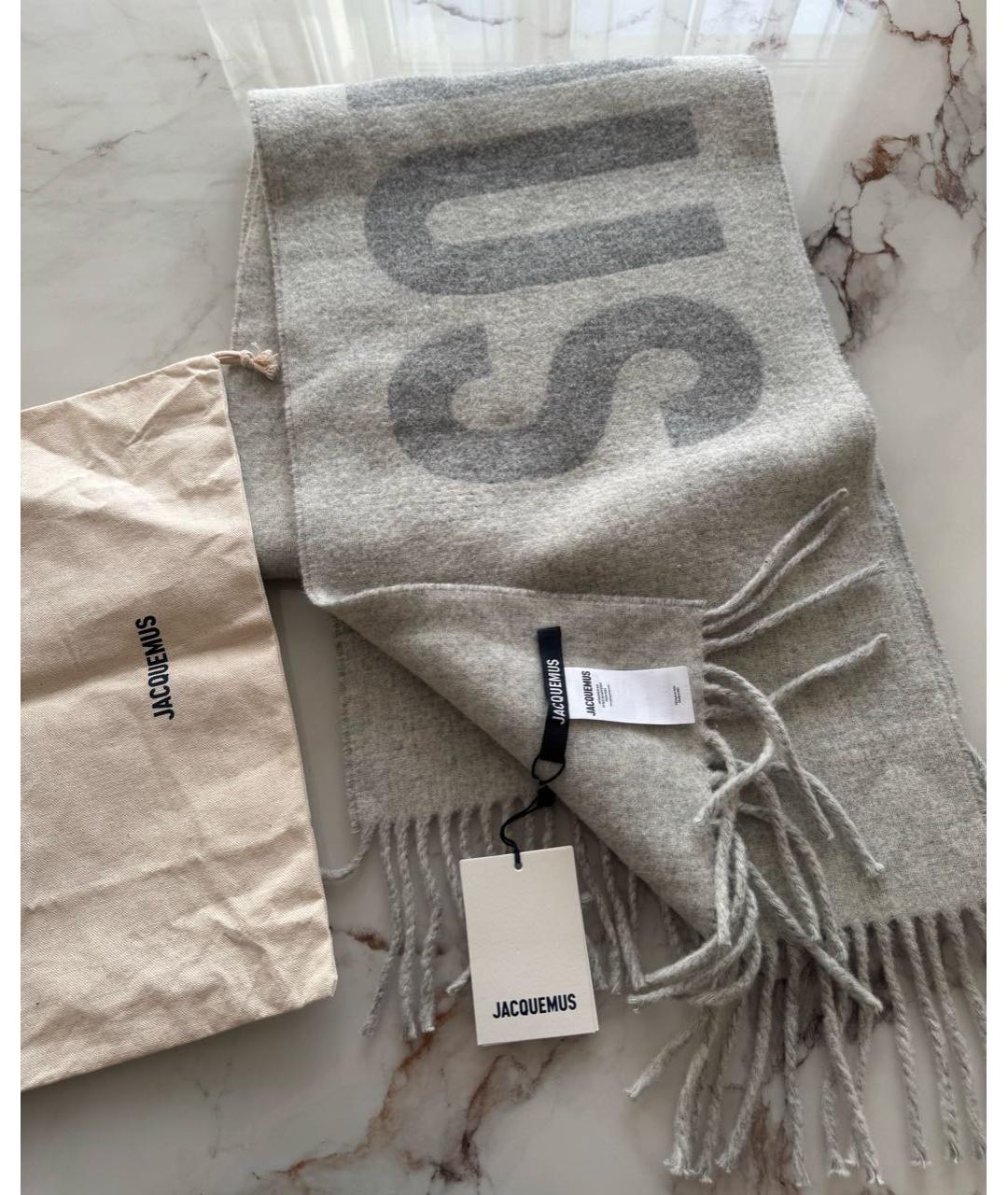 JACQUEMUS Серый шерстяной шарф, фото 6