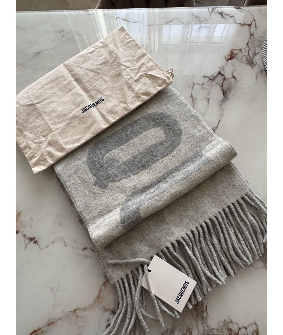 JACQUEMUS Серый шерстяной шарф, фото 2