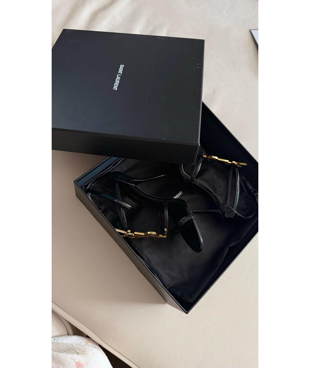 SAINT LAURENT Черные босоножки из лакированной кожи, фото 8