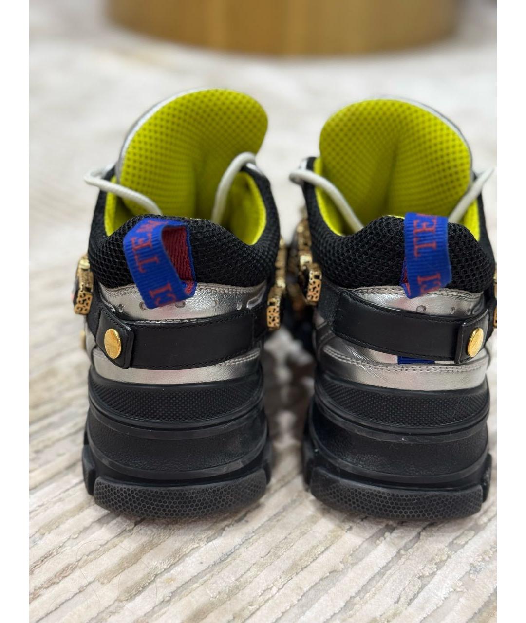 GUCCI Серебряные кожаные кроссовки, фото 4