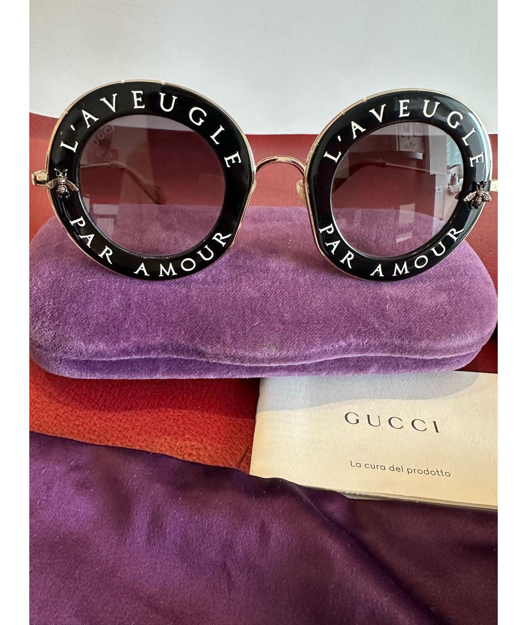 GUCCI Черные металлические солнцезащитные очки, фото 5