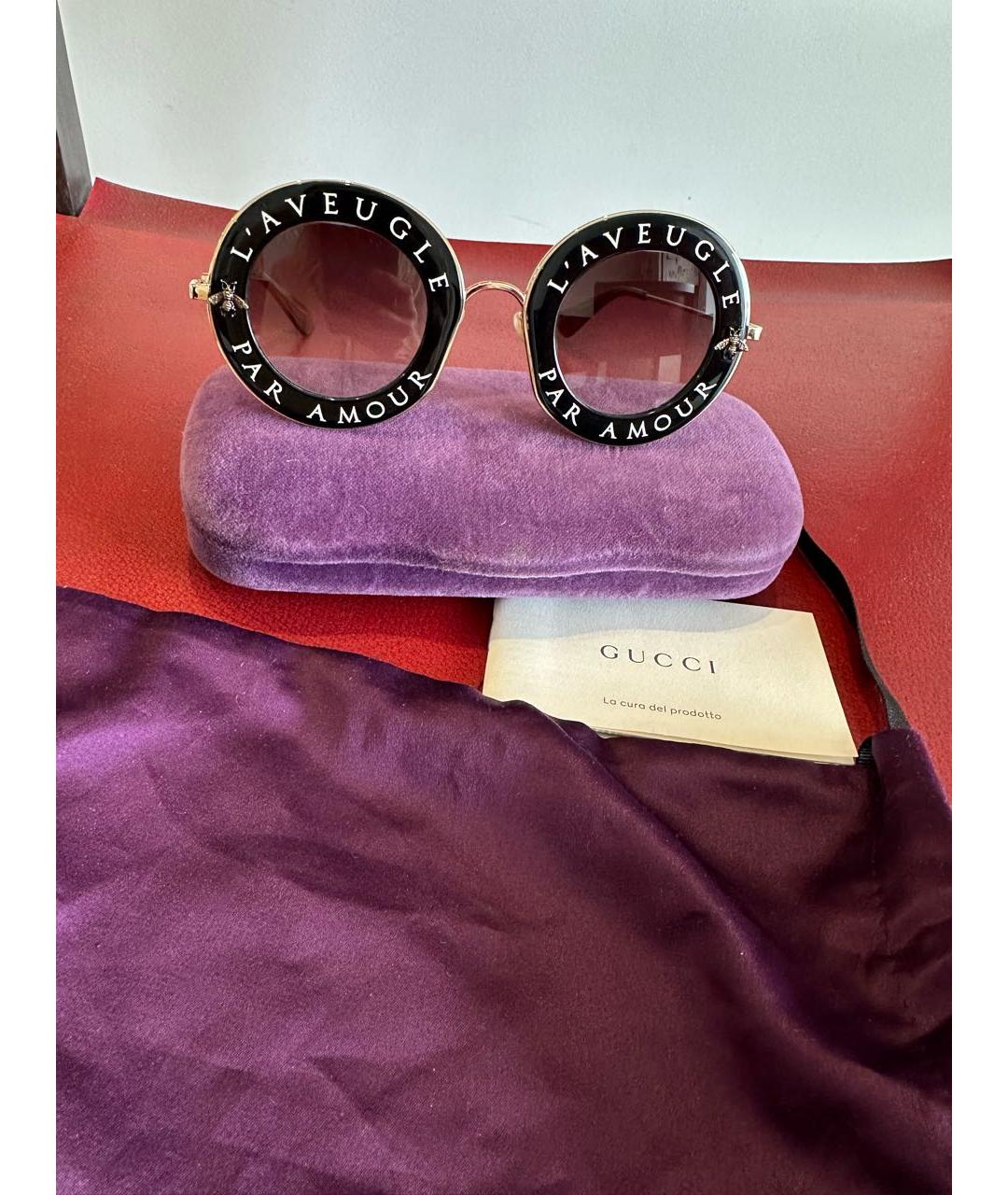 GUCCI Черные металлические солнцезащитные очки, фото 9