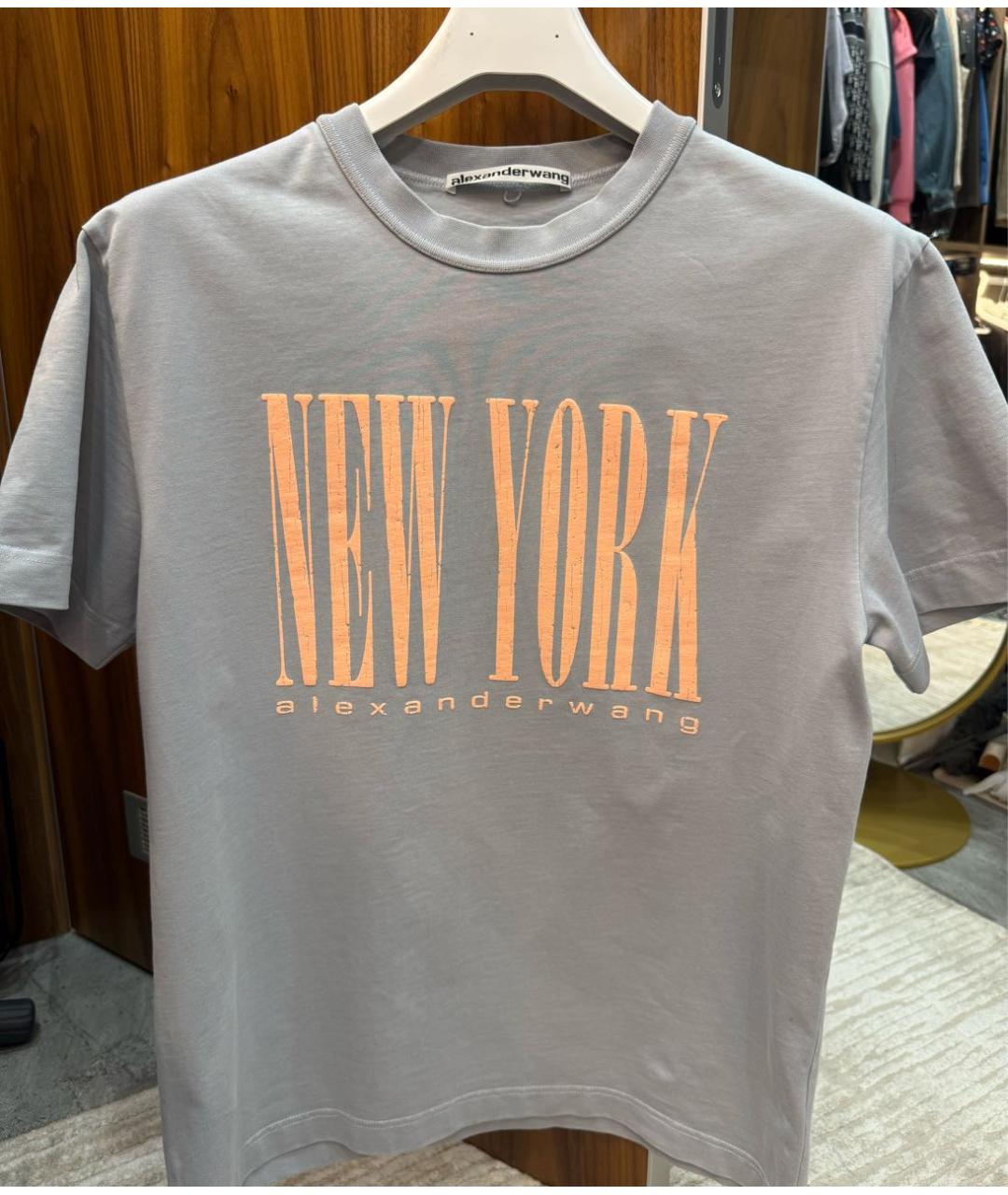 ALEXANDER WANG Серая хлопковая футболка, фото 4