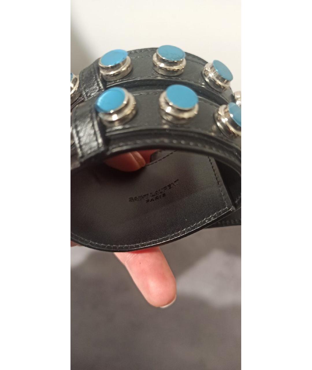 SAINT LAURENT Черный кожаный браслет, фото 7