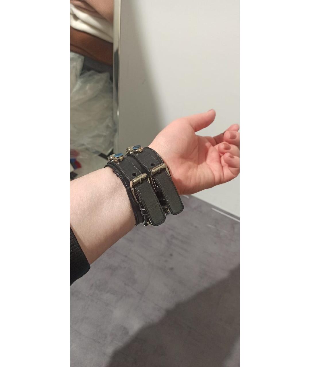 SAINT LAURENT Черный кожаный браслет, фото 6