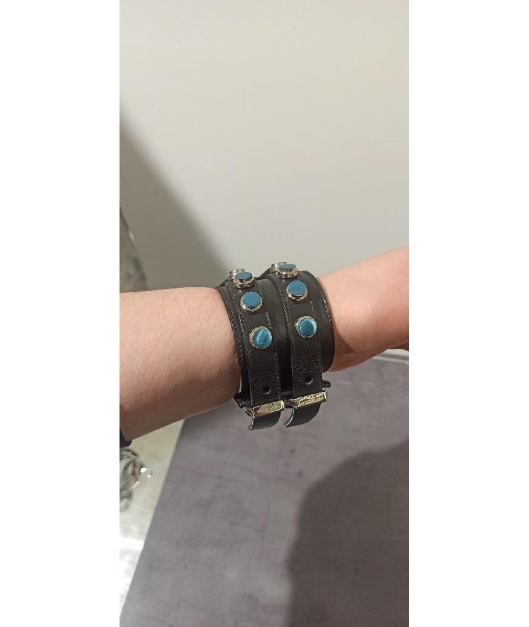 SAINT LAURENT Черный кожаный браслет, фото 5