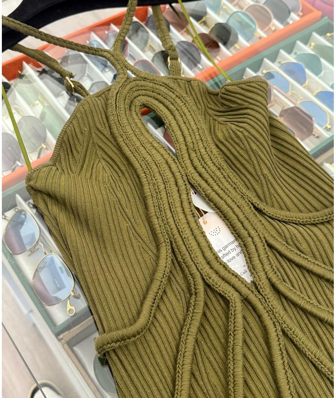 CULT GAIA Хаки вискозное платье, фото 3