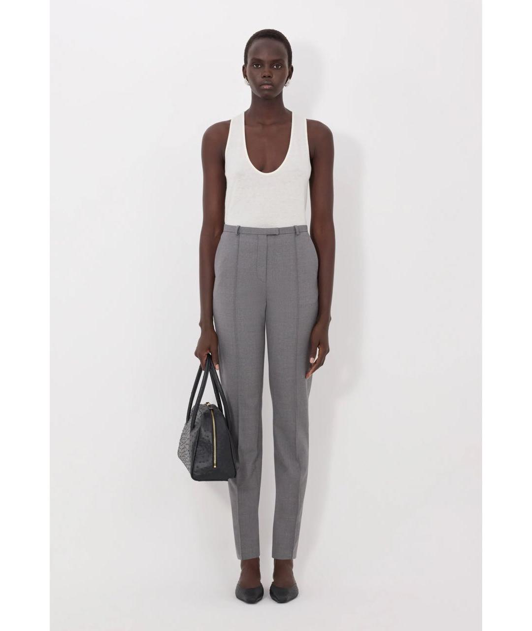 LOULOU DE SAISON Серые шерстяные брюки узкие, фото 4
