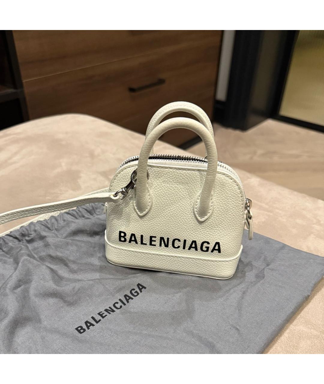 BALENCIAGA Белая кожаная сумка с короткими ручками, фото 5