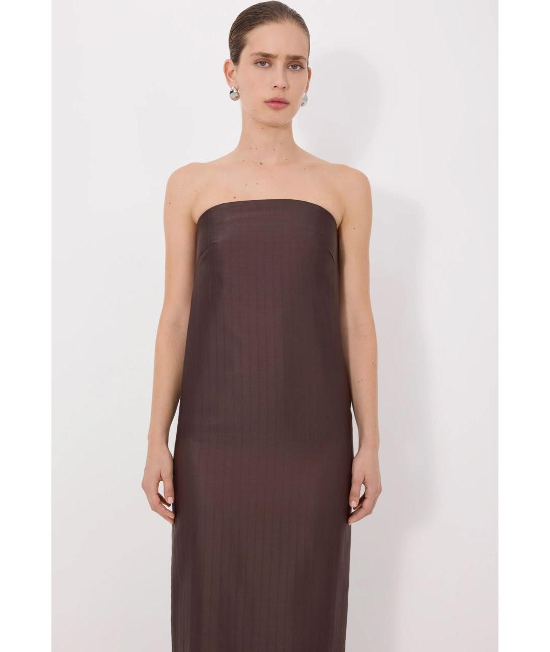 LOULOU DE SAISON Коричневое шелковое вечернее платье, фото 3