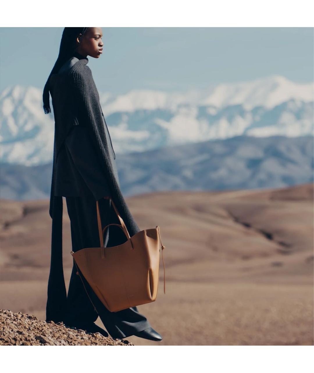 POLENE Коричневая кожаная сумка тоут, фото 2