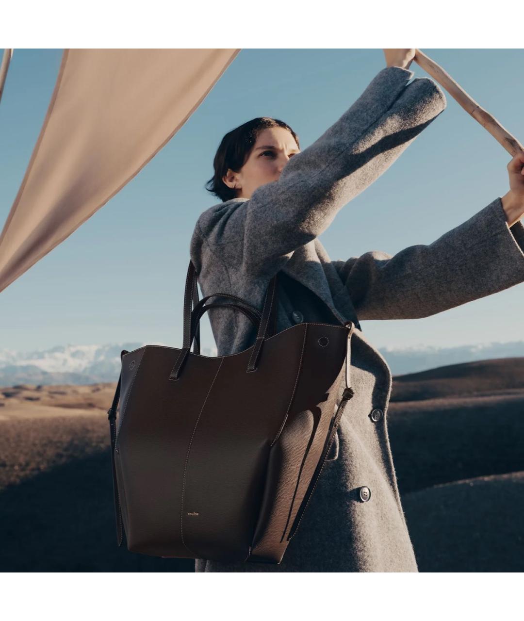 POLENE Коричневая кожаная сумка тоут, фото 4