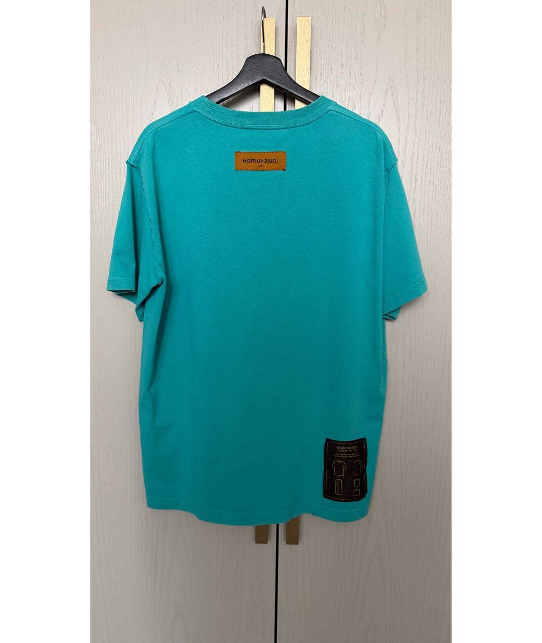 LOUIS VUITTON Бирюзовая хлопковая футболка, фото 2