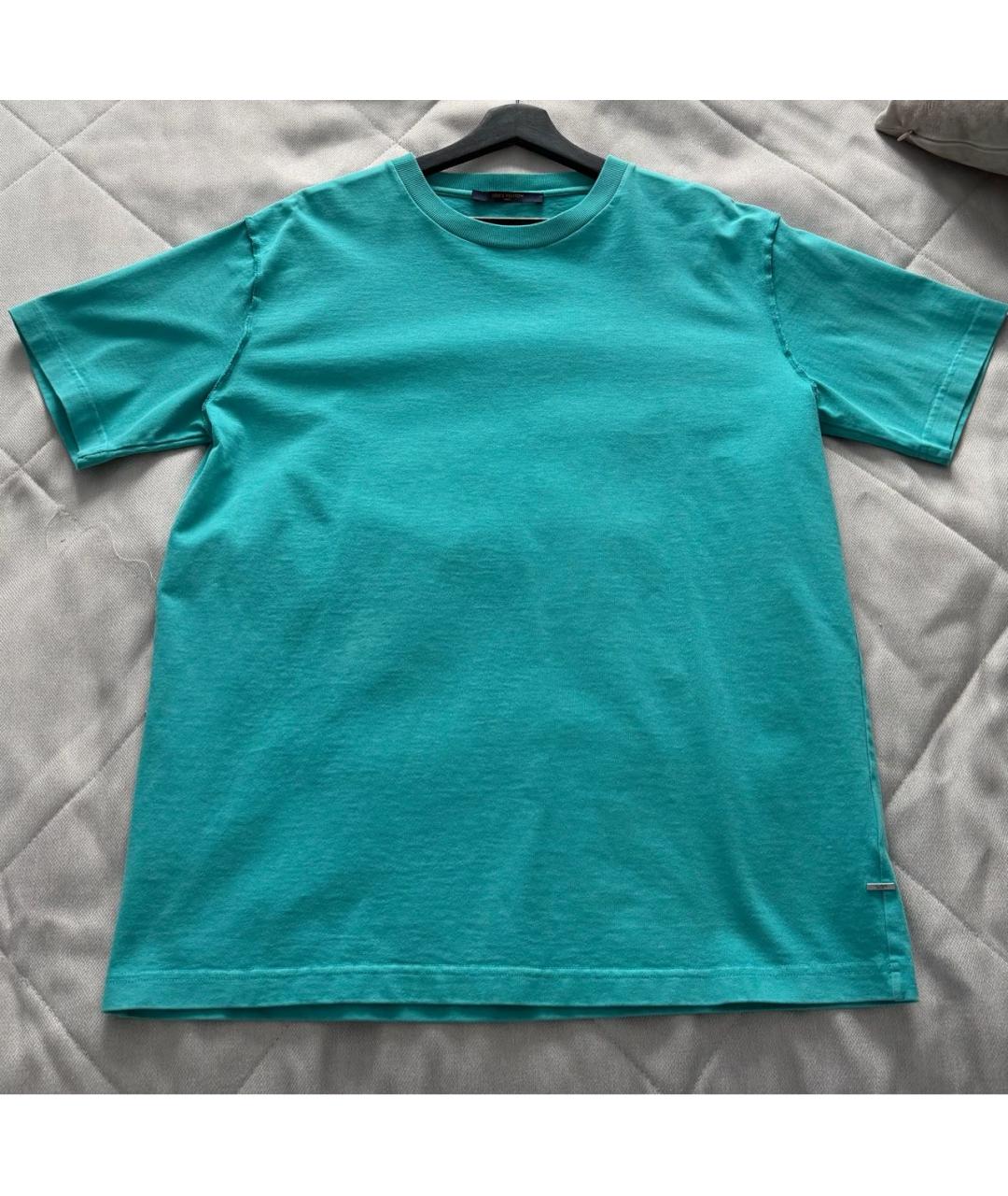 LOUIS VUITTON Бирюзовая хлопковая футболка, фото 5