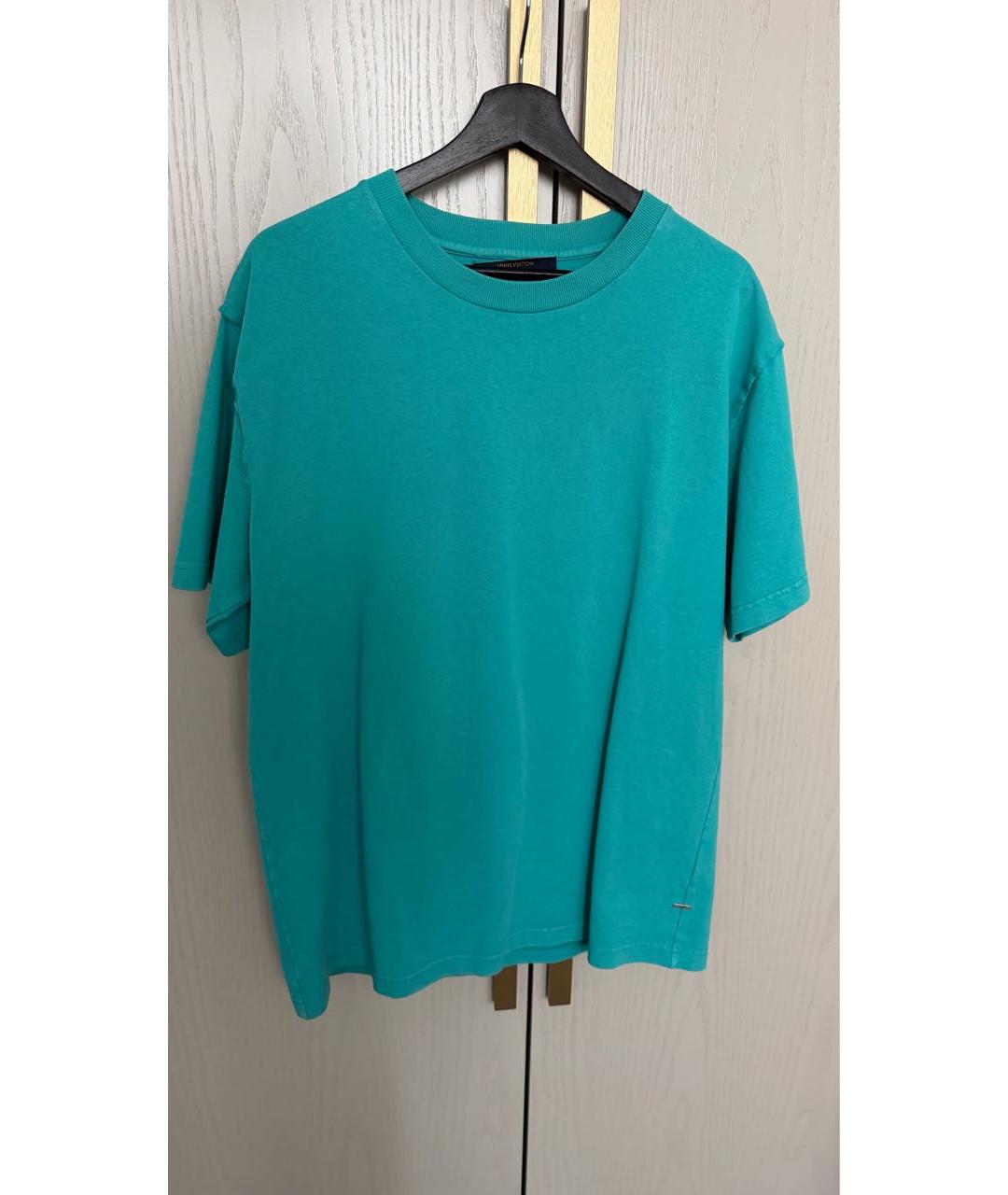 LOUIS VUITTON Бирюзовая хлопковая футболка, фото 3