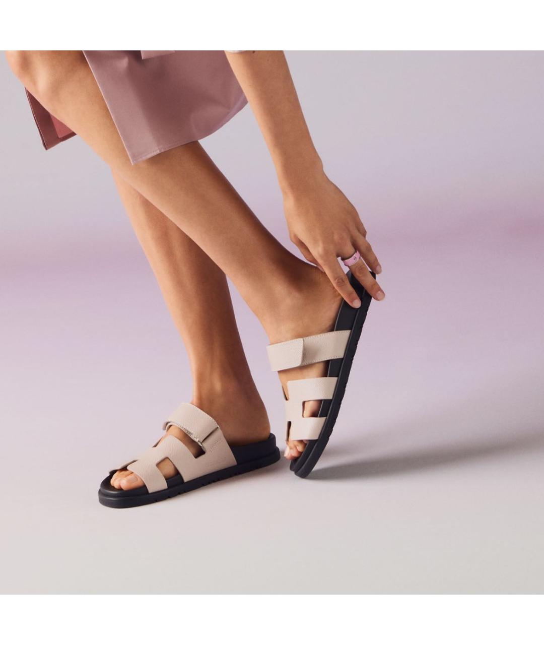 HERMES Розовые шлепанцы, фото 6