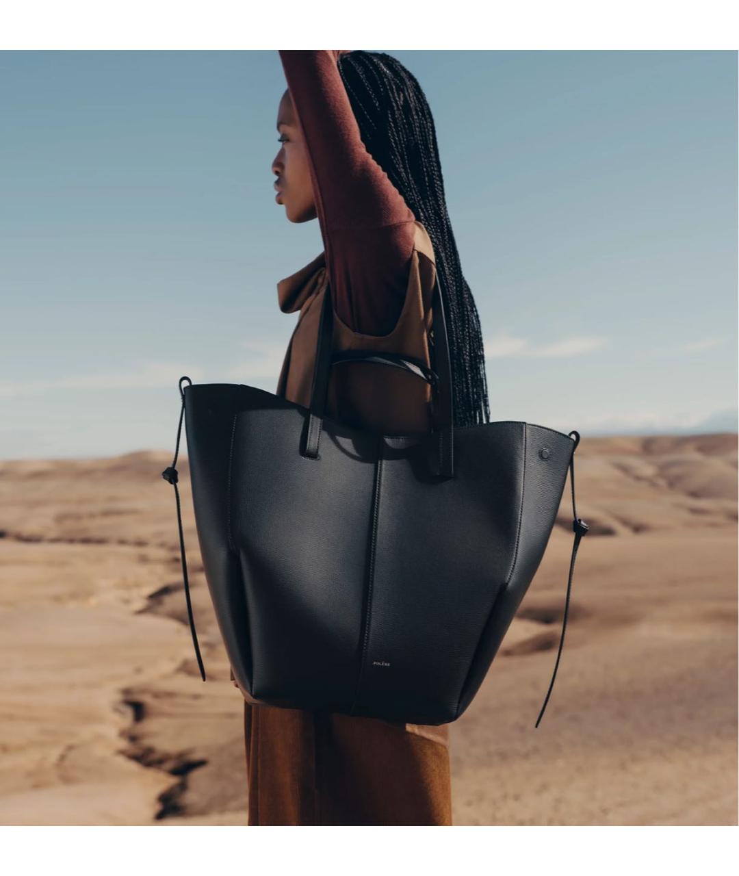 POLENE Черная кожаная сумка тоут, фото 3