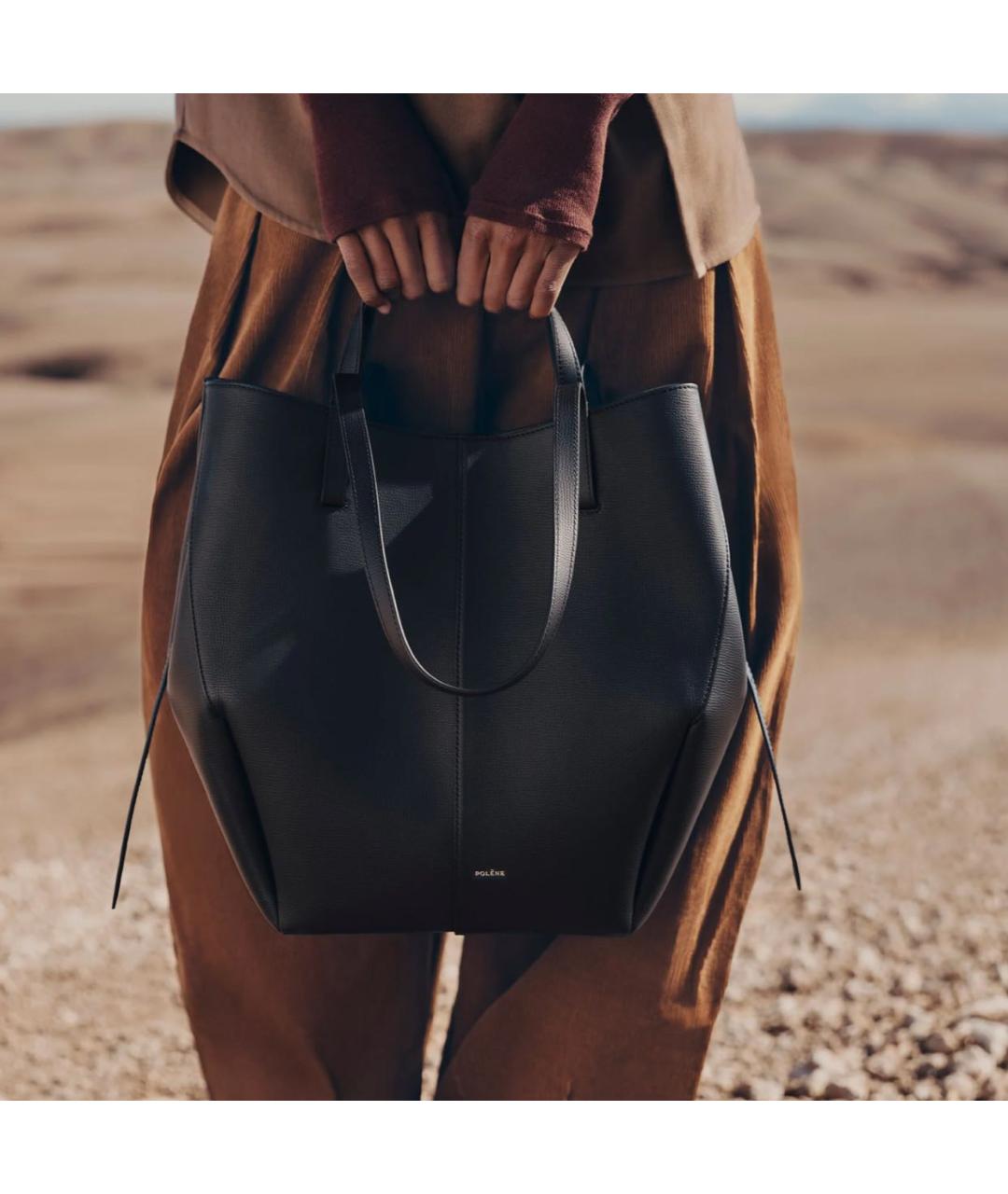 POLENE Черная кожаная сумка тоут, фото 2