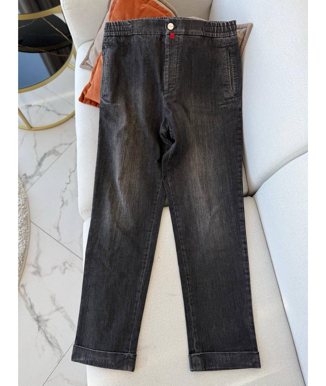 KITON Антрацитовые хлопковые прямые джинсы, фото 9