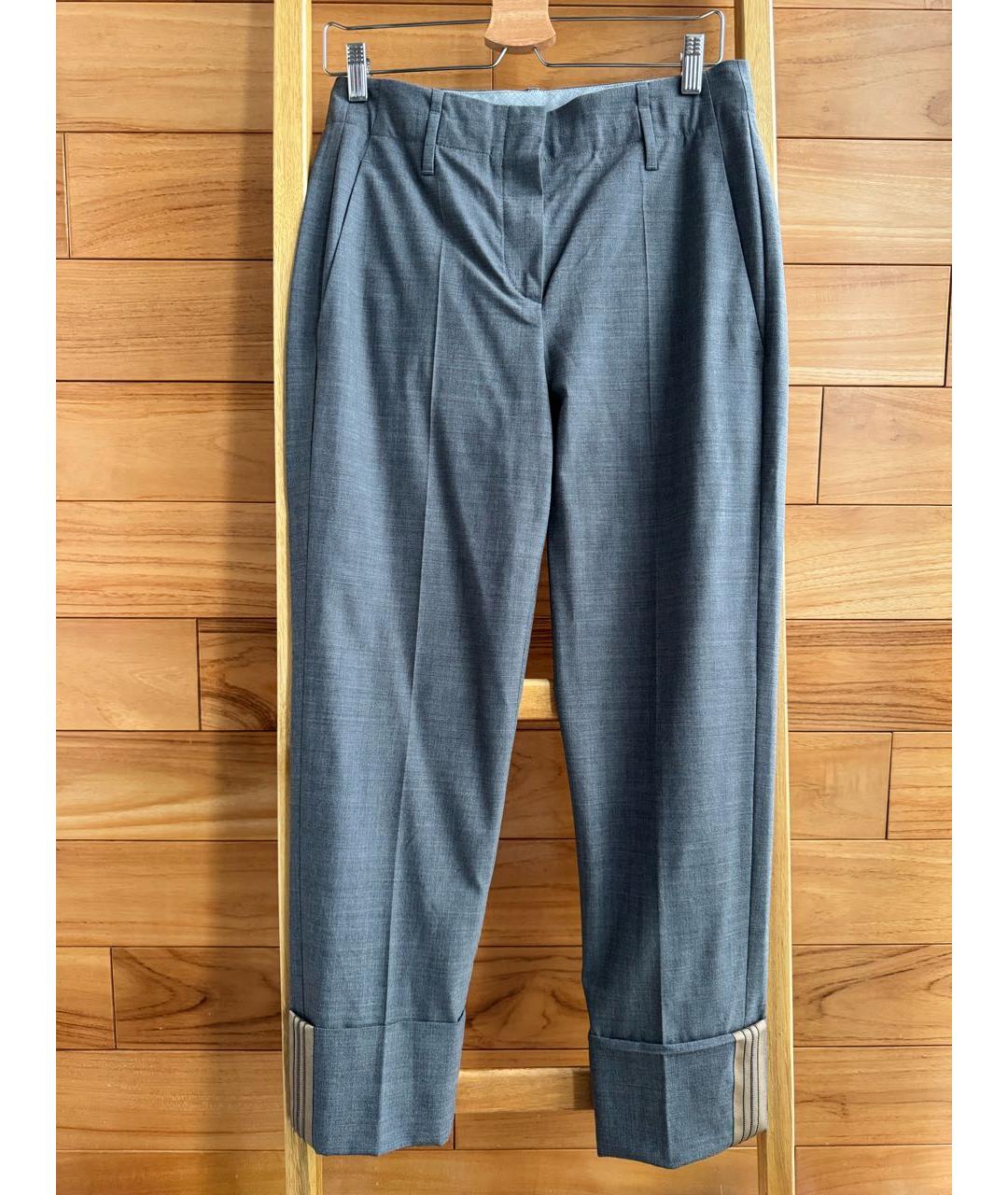 BRUNELLO CUCINELLI Серые шерстяные брюки узкие, фото 8