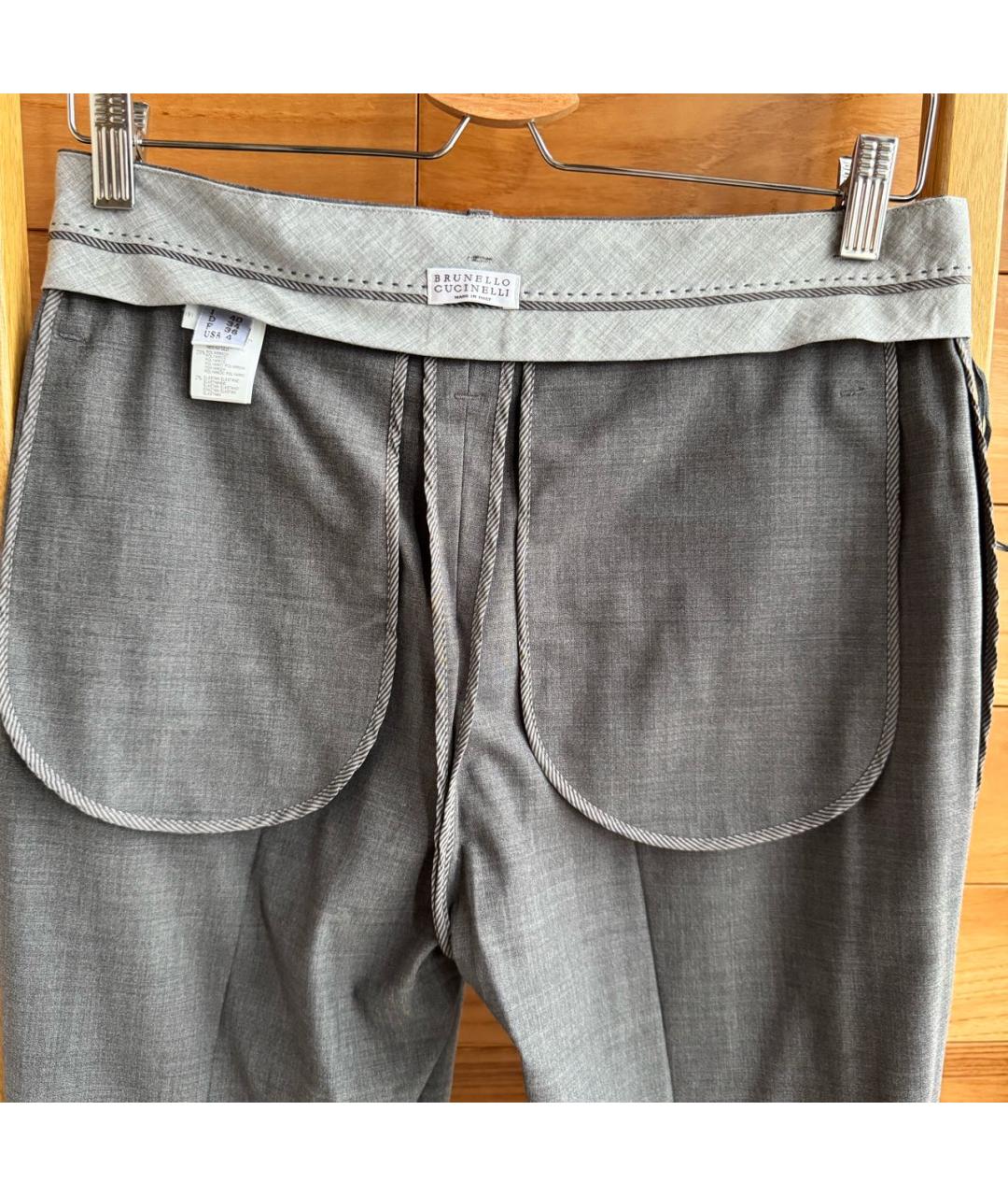 BRUNELLO CUCINELLI Серые шерстяные брюки узкие, фото 3
