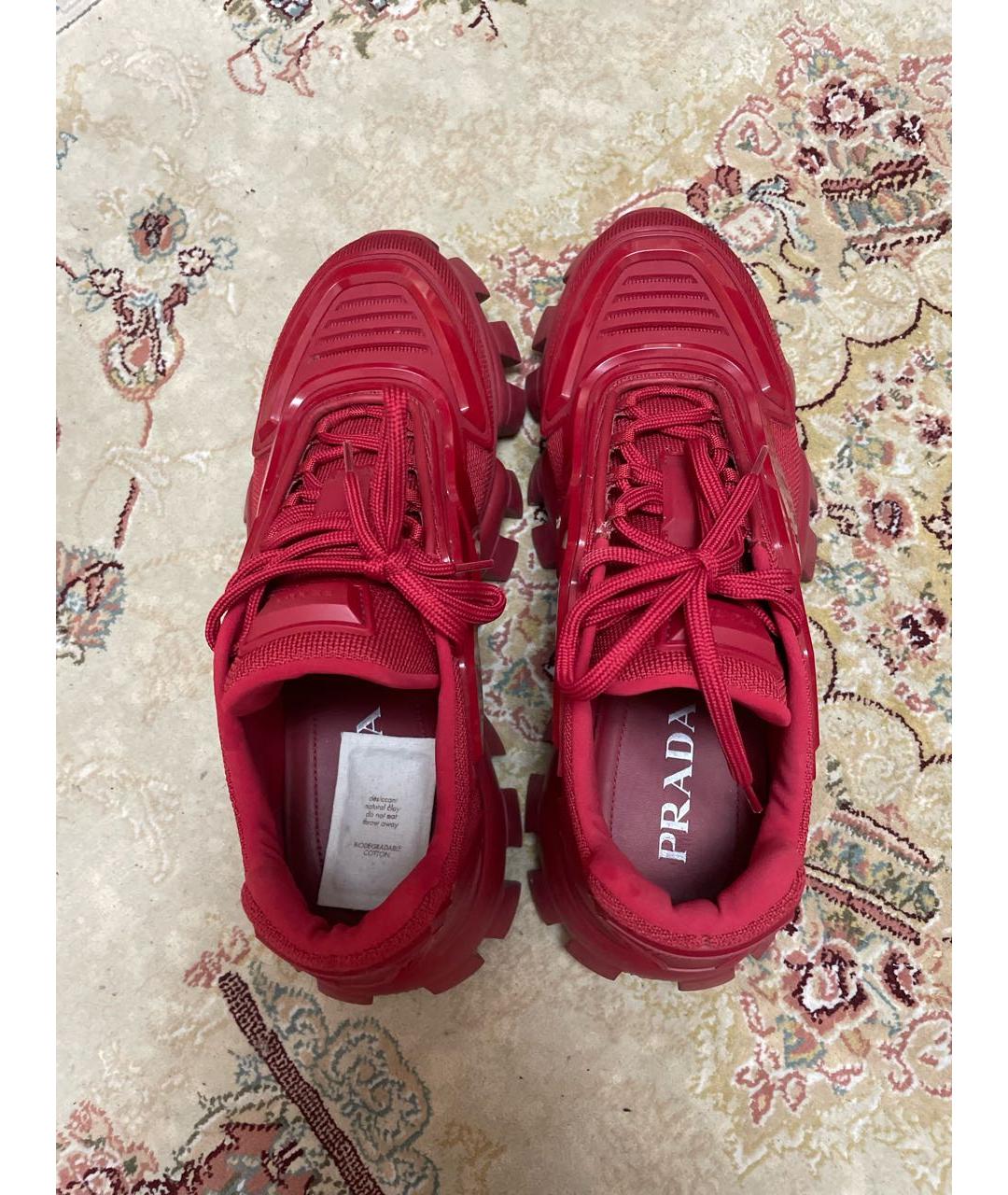 PRADA Красные текстильные низкие кроссовки / кеды, фото 4