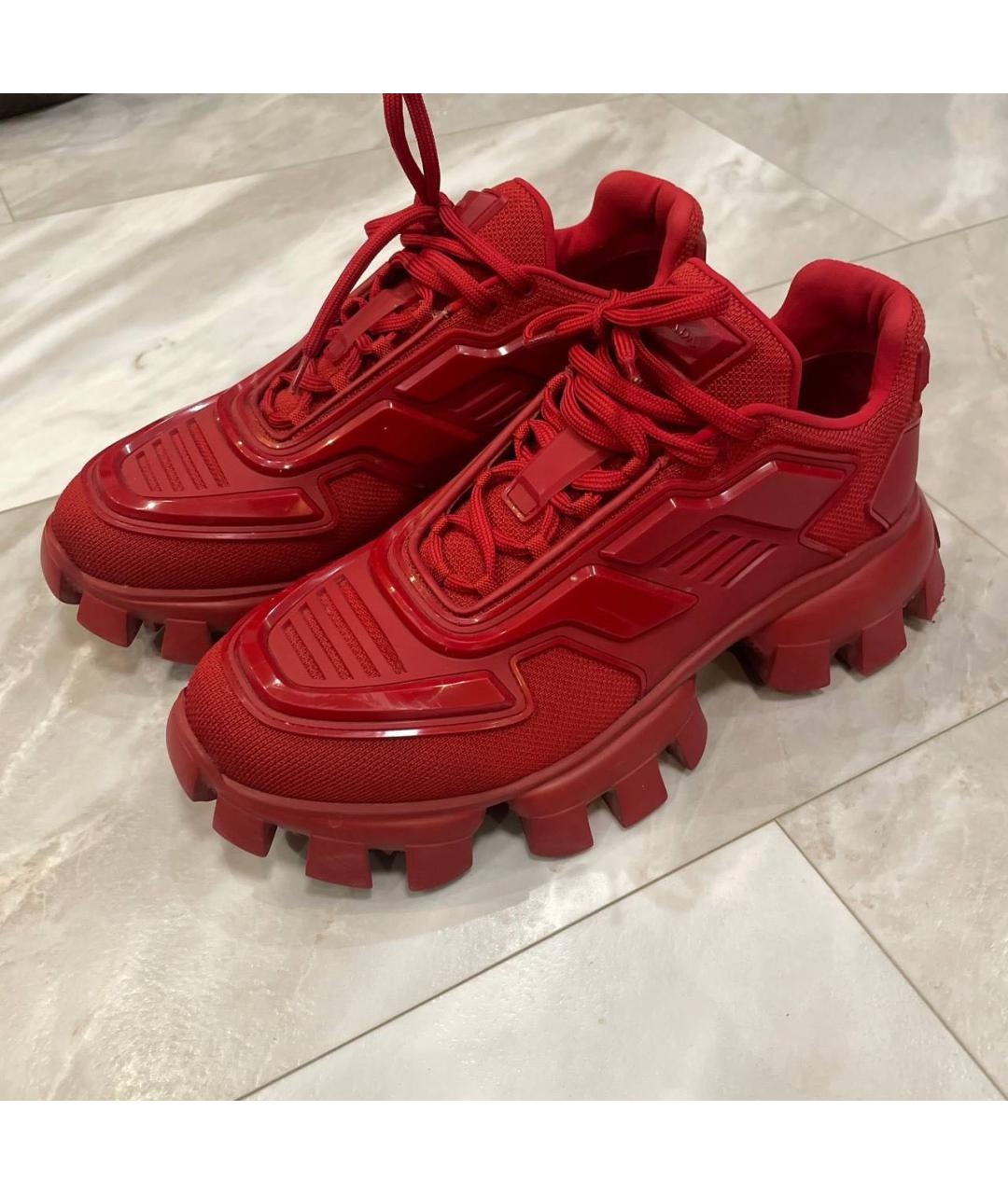 PRADA Красные текстильные низкие кроссовки / кеды, фото 2