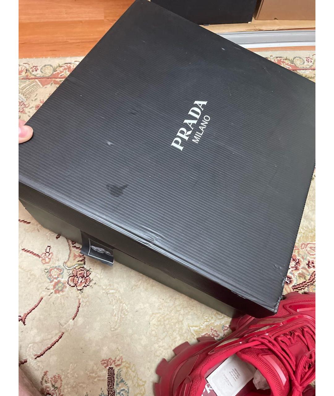 PRADA Красные текстильные низкие кроссовки / кеды, фото 7